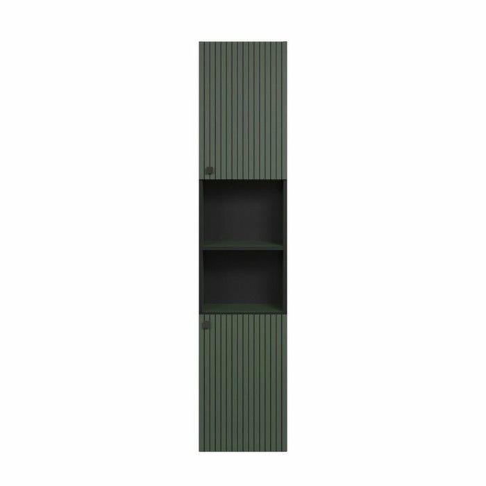 Calicosy Colonne de salle de bain rainurée 2 portes et 2 niches, Vert sauge et noir mat Calicosy Colonne de salle de bain rainurée 2 portes et 2 niches, Vert sauge et noir mat