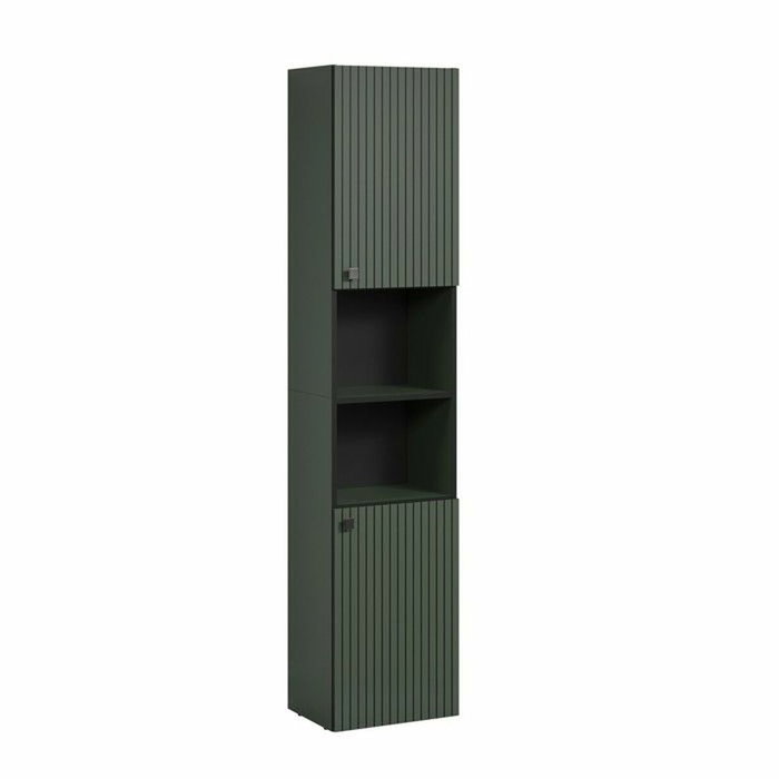 Calicosy Colonne de salle de bain rainurée 2 portes et 2 niches, Vert sauge et noir mat Calicosy Colonne de salle de bain rainurée 2 portes et 2 niches, Vert sauge et noir mat