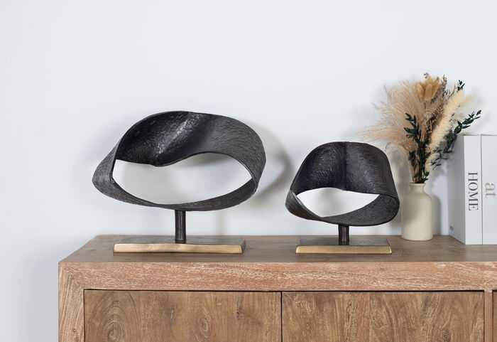 GINER Y COLOMER - Ensemble de 2 sculptures décoratives en métal (aluminium) finition bronze ancien, design asymétrique - 33x44x18 cm et 26x26x13 cm