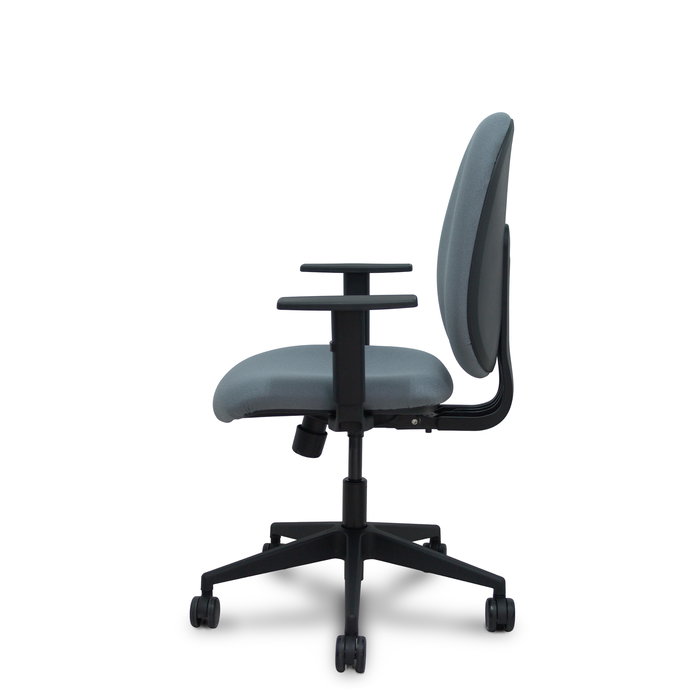 Chaise Horche Synchro 3 positions Tissu Gris Base pyramidale noire Accoudoir 1D Sans appui-tête Roulettes 65mm nylon