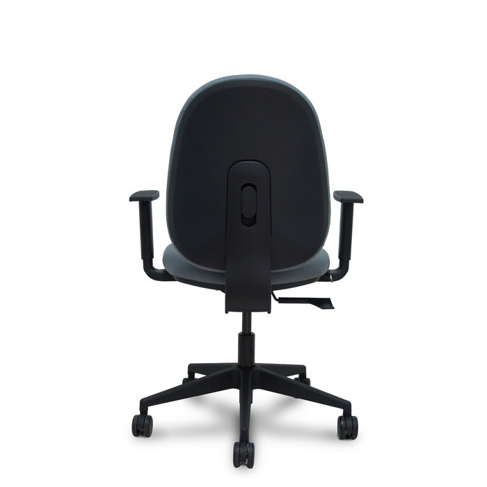 Chaise Horche Synchro 3 positions Tissu Gris Base pyramidale noire Accoudoir 1D Sans appui-tête Roulettes 65mm nylon