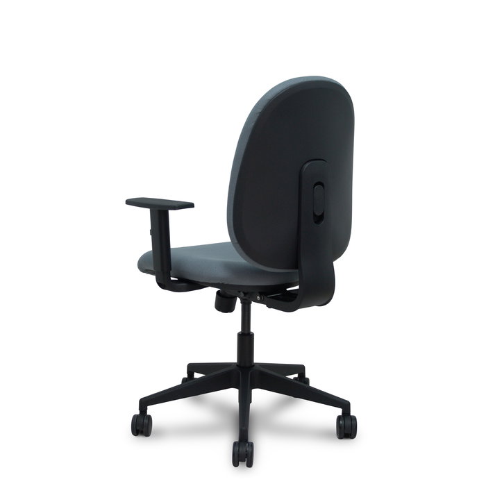 Chaise Horche Synchro 3 positions Tissu Gris Base pyramidale noire Accoudoir 1D Sans appui-tête Roulettes 65mm nylon