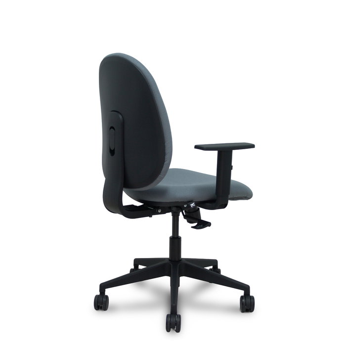 Chaise Horche Synchro 3 positions Tissu Gris Base pyramidale noire Accoudoir 1D Sans appui-tête Roulettes 65mm nylon