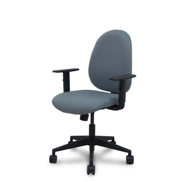 Chaise Horche Synchro 3 positions Tissu Gris Base pyramidale noire Accoudoir 1D Sans appui-tête Roulettes 65mm nylon