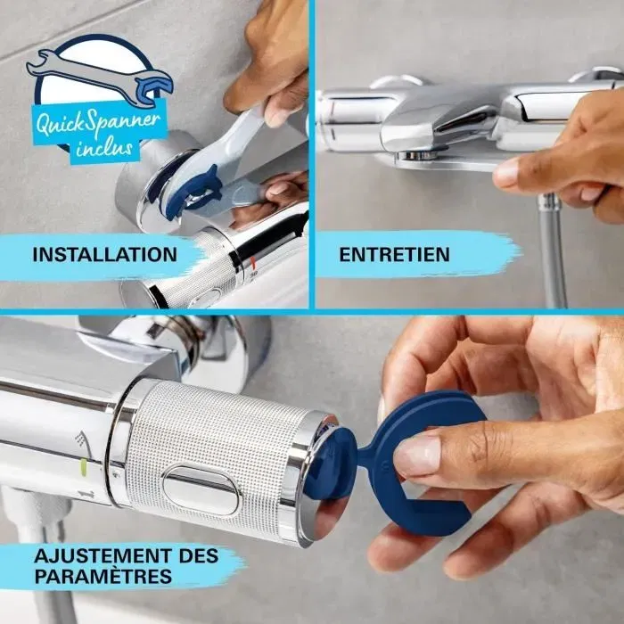 GROHE - Colonne de douche thermostatique Vitalio Start System 250 - Mitigeur, bras orientable, douche tête et pommeau - Chrome - Réf. 26677001