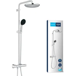 GROHE - Colonne de douche thermostatique Vitalio Start System 250 - Mitigeur, bras orientable, douche tête et pommeau - Chrome - Réf. 26677001