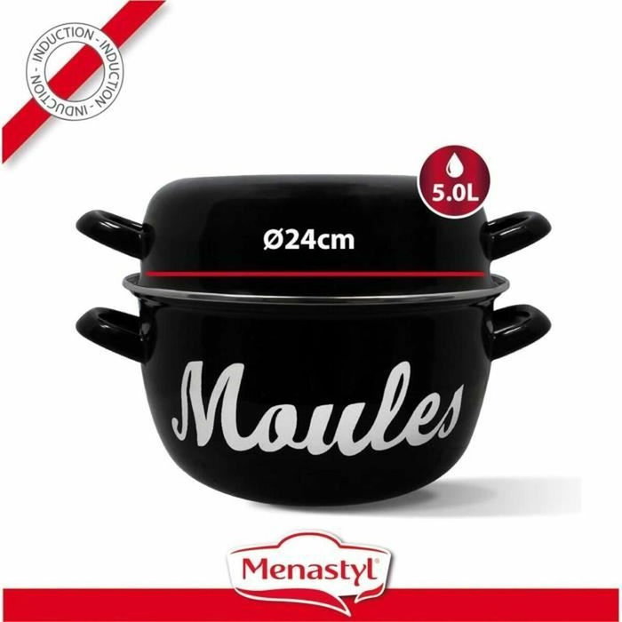 Menastyl Marmite à moule en acier émaillé noir 24 cm