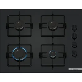 Bosch Table de Cuisson Gaz Série 2 4 Foyers 60 cm Noir Verre Trempé - Réf. POP6B6K30 (52 x 59 x 5.4 cm)