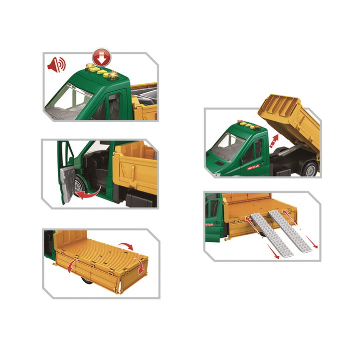TACHAN - Camion de chantier avec signaux de trafic 1:14, éclairage et son fonctionnels - Jouet dès 3 ans TACHAN - Camion de chantier avec signaux de trafic 1:14, éclairage et son fonctionnels - Jouet dès 3 ans