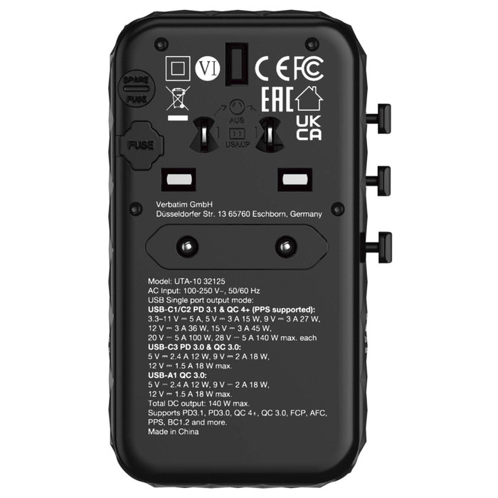 Verbatim Adaptateur de voyage universel GaN III 140W