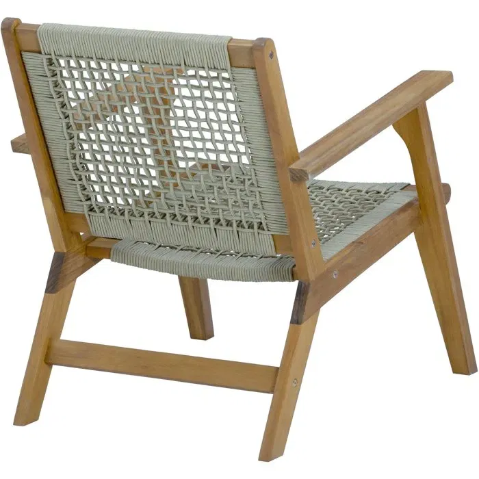MERIDA Fauteuil de jardin bas en bois d'Acacia FSC et corde - Vert olive - 67 x 81 x 71 cm