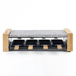 Hkoenig WOD8 Appareil à raclette et grill pour 8 personnes, pierre de cuisson 38x19.5 cm, design bois, 1200W, thermostat réglable