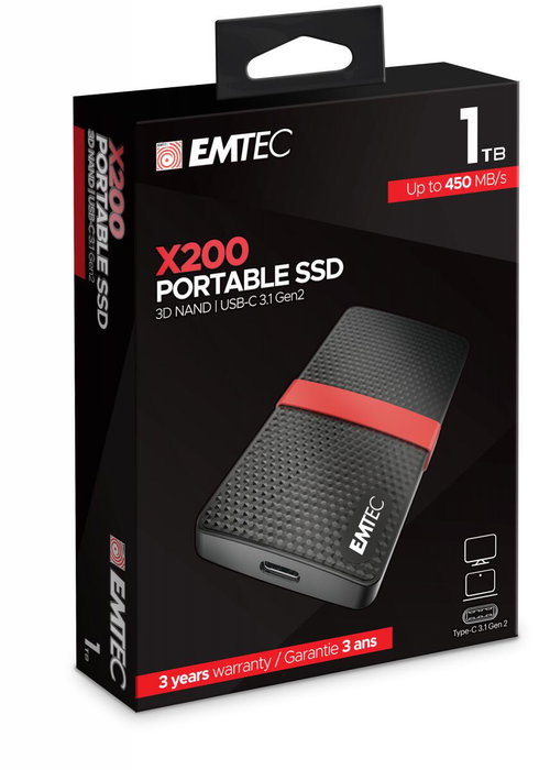 Emtec SSD externe X200 1 To Noir, rouge XL Emtec SSD externe X200 1 To Noir, rouge XL