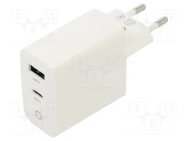 GEMBIRD Chargeur USB 65W GaN Blanc USB-A et USB-C
