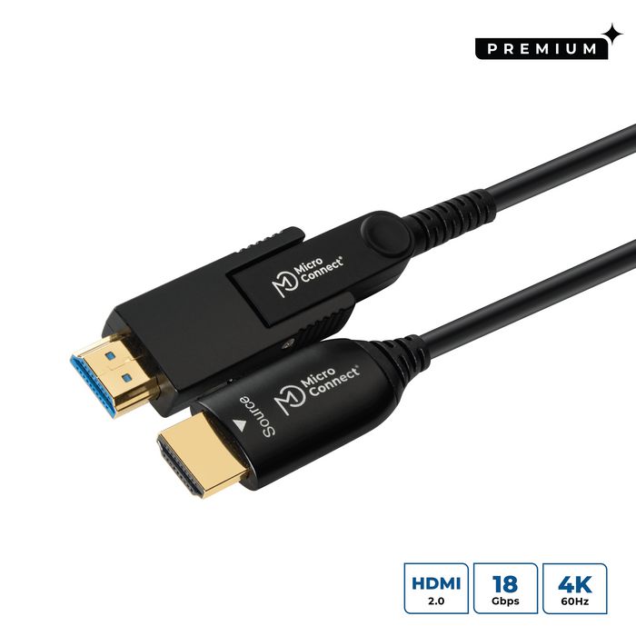 MicroConnect Câble HDMI Premium en fibre optique Type A - Type D avec adaptateur, 50m MicroConnect Câble HDMI Premium en fibre optique Type A - Type D avec adaptateur, 50m