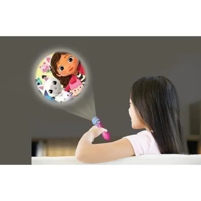 Lexibook Projecteur à Histoires et Lampe Torche Gabby et la Maison Magique - Projeteur d'Images avec 3 Disques (24 Images), Lampe de Poche Douce - Pour Enfant à Partir de 3 Ans