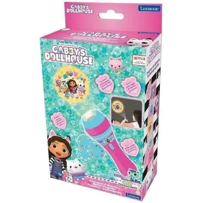 Lexibook Projecteur à Histoires et Lampe Torche Gabby et la Maison Magique - Projeteur d'Images avec 3 Disques (24 Images), Lampe de Poche Douce - Pour Enfant à Partir de 3 Ans