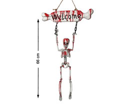 Animatrônica Esqueleto Ensangrenté avec Panneau 'Welcome' 66 cm Décoration d'Halloween Suspendue pour Décor d'Horreur et Fêtes à Thème