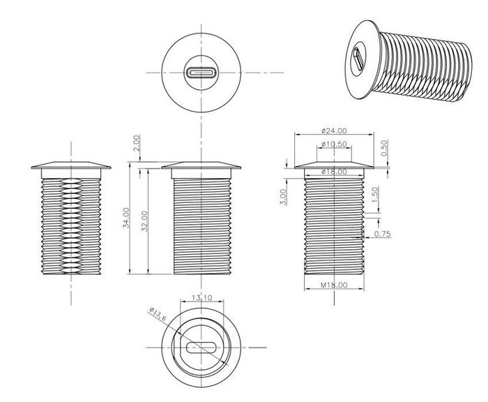 Vivolink VLUSBCHUB2 Prise de bureau USB-C grise intégrée - Câble 0,3 m - 100W Power Delivery - Sortie vidéo 4K@30Hz - Pour espace de travail sans câbles