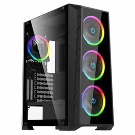 Hiditec MH12 Boîtier PC Gaming ATX Noir - Panneau Latéral en Verre Trempé, USB Type-C, 4 Ventilateurs ARGB, Filtre Anti-Poussière