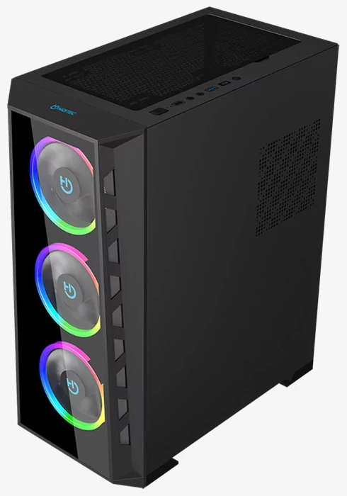 Hiditec MH12 Boîtier PC Gaming ATX Noir - Panneau Latéral en Verre Trempé, USB Type-C, 4 Ventilateurs ARGB, Filtre Anti-Poussière