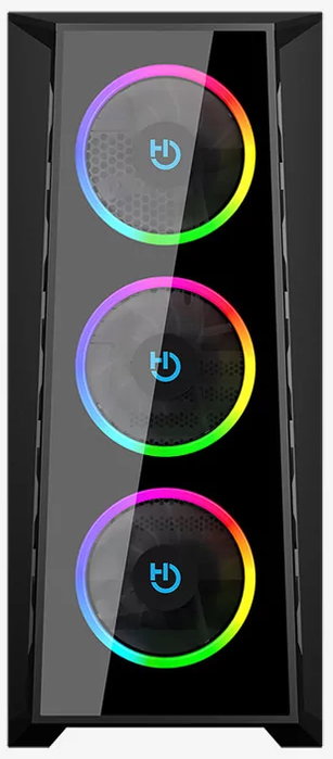 Hiditec MH12 Boîtier PC Gaming ATX Noir - Panneau Latéral en Verre Trempé, USB Type-C, 4 Ventilateurs ARGB, Filtre Anti-Poussière