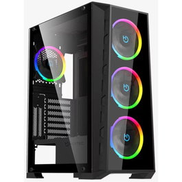Hiditec MH12 Boîtier PC Gaming ATX Noir - Panneau Latéral en Verre Trempé, USB Type-C, 4 Ventilateurs ARGB, Filtre Anti-Poussière