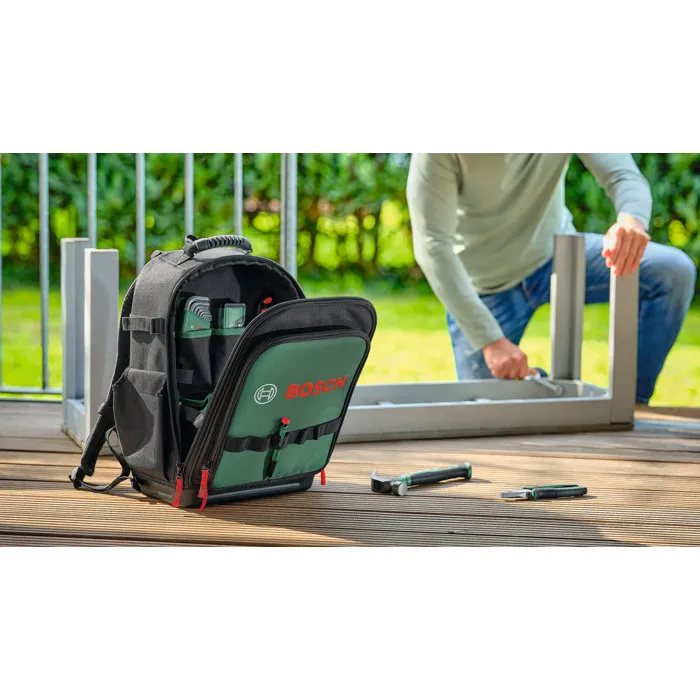 Bosch - Sac à dos à outils 60 pièces complet avec pince, tournevis, marteau, mètre ruban, clés et niveau - Set de bricolage durable et ergonomique Bosch - Sac à dos à outils 60 pièces complet avec pince, tournevis, marteau, mètre ruban, clés et niveau - Set de bricolage durable et ergonomique