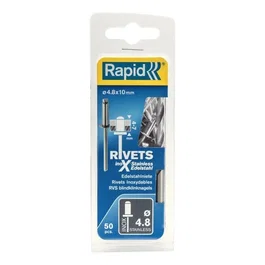 Rapid - Rivets acier inoxydable pour fixation extérieure, Ø4.8x10 mm, lot de 50 pièces, pour plaques d'immatriculation et garde-boue
