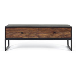 GINER Y COLOMER Table basse en bois de palissandre et manguier avec pieds en métal, 2 tiroirs, 110x60x40 cm, marron et noir