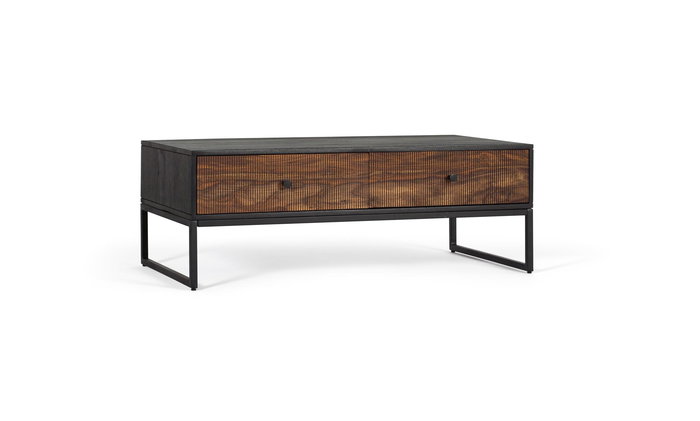 GINER Y COLOMER Table basse en bois de palissandre et manguier avec pieds en métal, 2 tiroirs, 110x60x40 cm, marron et noir