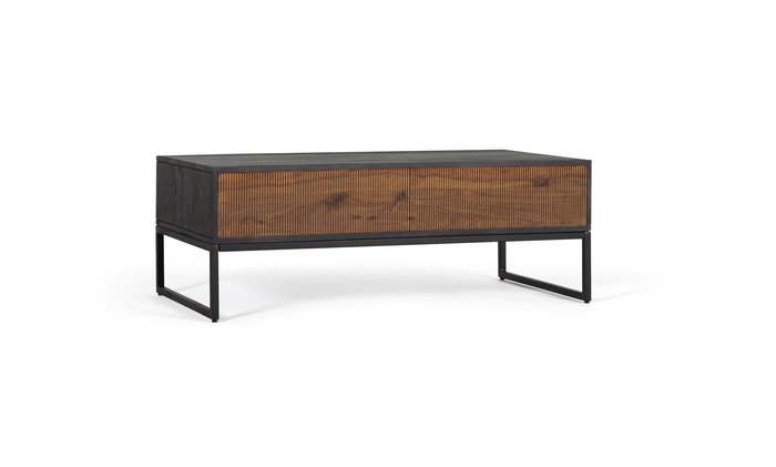 GINER Y COLOMER Table basse en bois de palissandre et manguier avec pieds en métal, 2 tiroirs, 110x60x40 cm, marron et noir