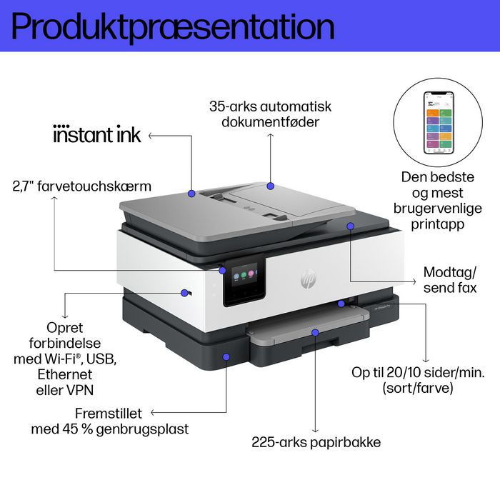 HP OfficeJet Pro 8134e - Imprimante Tout-en-un couleur avec écran tactile, télécopieur, chargeur automatique, impression 20 ppm, HP Instant Ink, HP+ HP OfficeJet Pro 8134e - Imprimante Tout-en-un couleur avec écran tactile, télécopieur, chargeur automatique, impression 20 ppm, HP Instant Ink, HP+