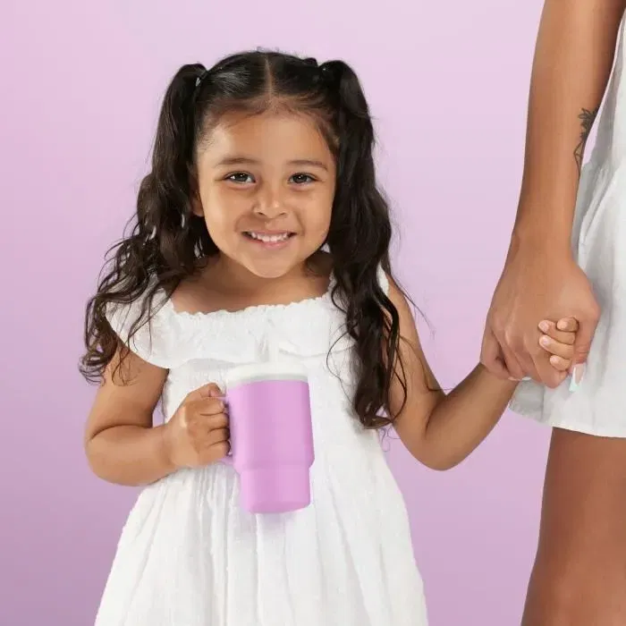 Infantino - Ma Première Tasse en Silicone avec Paille Antifuite - 25.5cl - Adaptée Bébé Tout-Petit - Mauve Lilas - Nettoyage Lave-Vaisselle