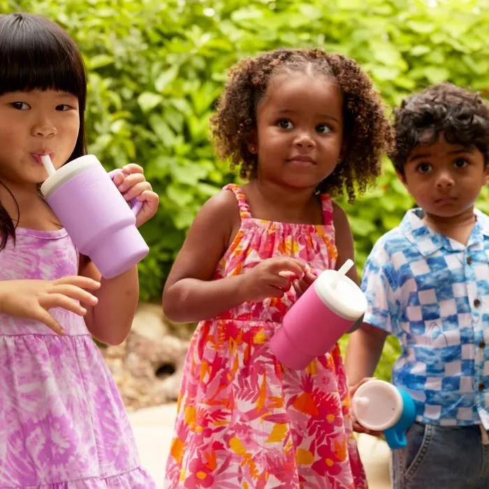 Infantino - Ma Première Tasse en Silicone avec Paille Antifuite - 25.5cl - Adaptée Bébé Tout-Petit - Mauve Lilas - Nettoyage Lave-Vaisselle