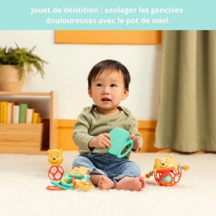 Disney Baby Coffret Cadeau Naissance 100 Ans Winnie l'Ourson - 5 Jouets d'Éveil Sensoriel Incluant Oball, Hochet et Anneau de Dentition