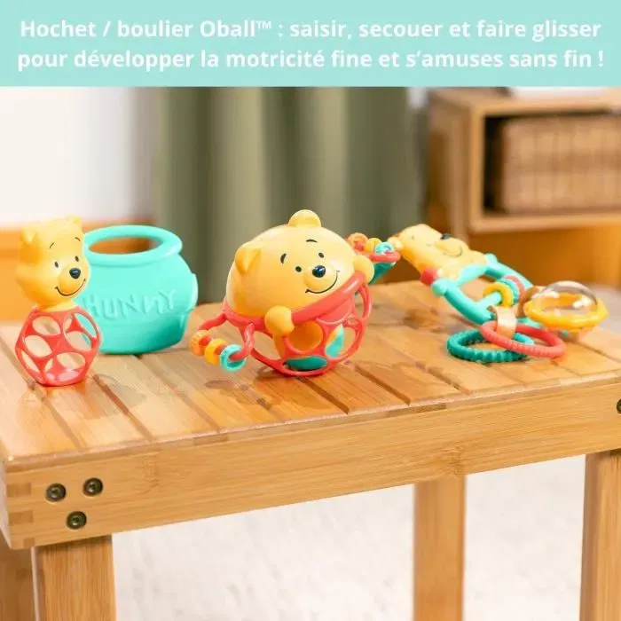 Disney Baby Coffret Cadeau Naissance 100 Ans Winnie l'Ourson - 5 Jouets d'Éveil Sensoriel Incluant Oball, Hochet et Anneau de Dentition