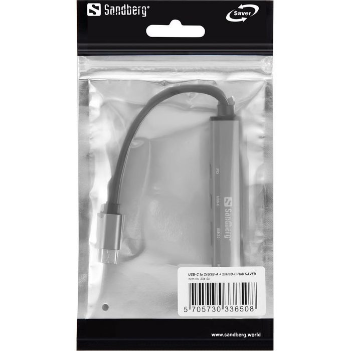 Sandberg USB-C vers 3xUSB-A + 2xUSB-C Hub SAVER Gris