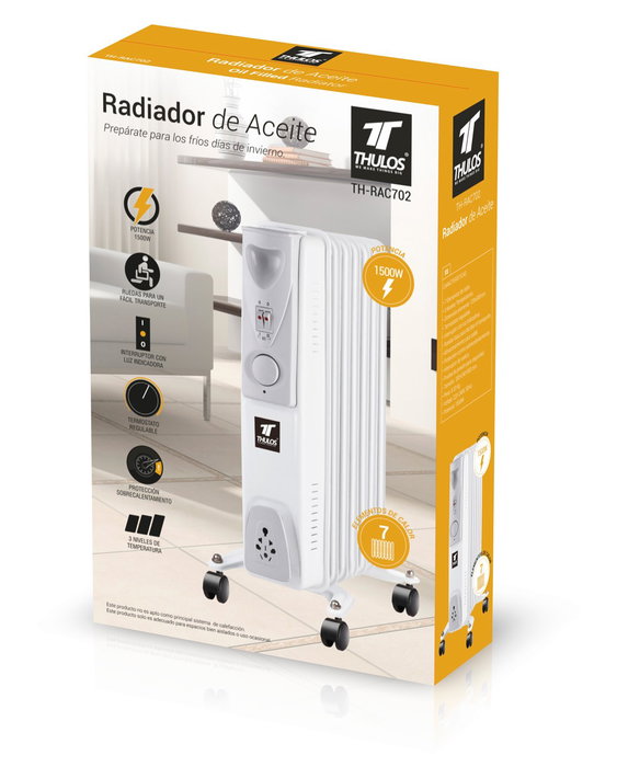 Thulos TH-RAC702 Radiateur à Huile 1500W 7 Éléments avec Thermostat Réglable Protection Surchauffe Thulos TH-RAC702 Radiateur à Huile 1500W 7 Éléments avec Thermostat Réglable Protection Surchauffe