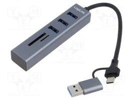 LOGILINK Hub USB 3.0 avec ports microSD, SD, USB A et USB C, gris