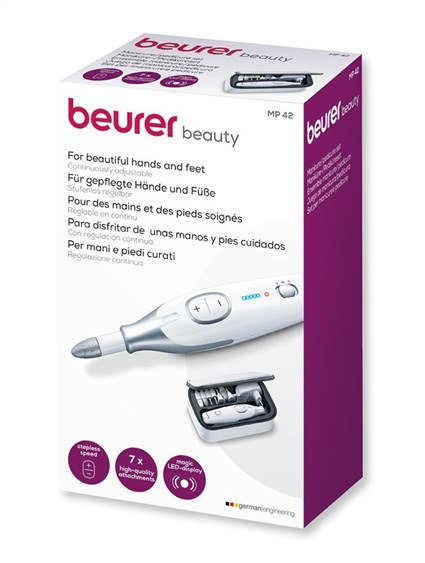 Beurer MP-42 - Set de Manucure et Pédicure Professionnel avec Lumière LED - 7 Embouts en Saphir - Rotation Réglable Droite/Gauche