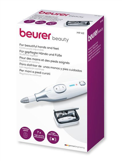 Beurer MP-42 - Set de Manucure et Pédicure Professionnel avec Lumière LED - 7 Embouts en Saphir - Rotation Réglable Droite/Gauche