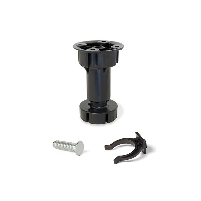 Emuca Lot de 10 kits de pieds de réglage pour meubles Bone, avec base pré-assemblée, hauteur 100mm, réglable 98-115mm, Plastique, Noir