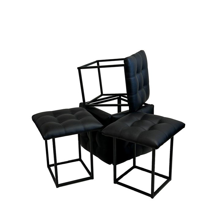 GO GIFT Jeu de tabourets Transformer Noir Cuir Acier 5 en 1 (5 Unités)