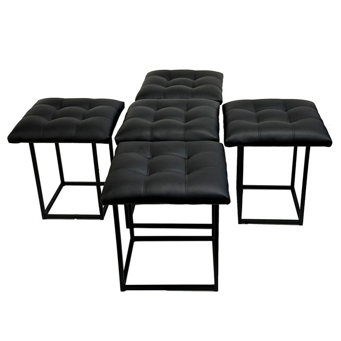 GO GIFT Jeu de tabourets Transformer Noir Cuir Acier 5 en 1 (5 Unités)