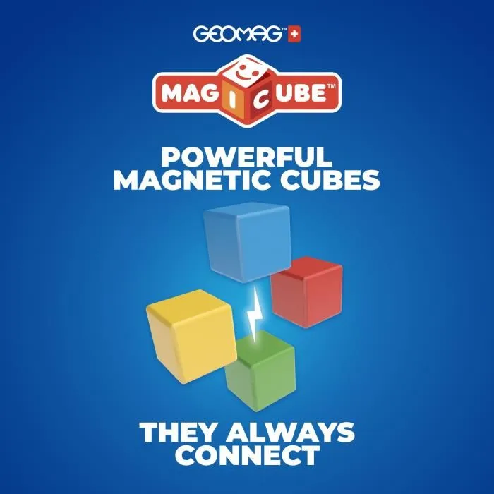 Geomag MAGICUBE Fruits - Set de construction magnétique avec 4 cubes, 131 pièces et cartes modèles - STEM - Pour apprentissage par le jeu
