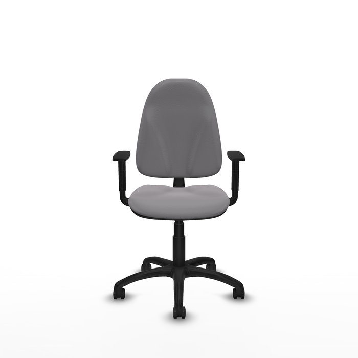 Chaise Algarra Contact permament de base Cuir écologique Gris Structure polyamide noire Accoudoir 1D Sans appui-tête Roulettes autofreinées