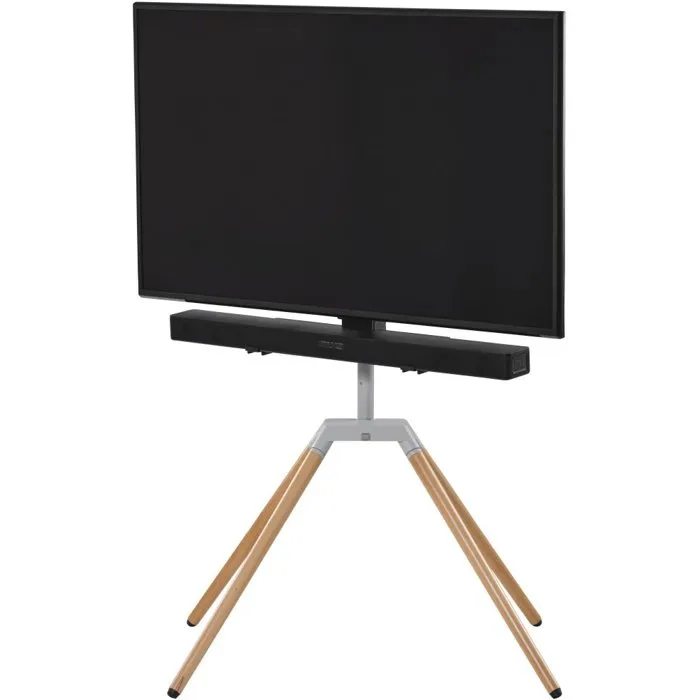 One For All Quadpod TV Stand - Bois clair et métal - Orientable 360°