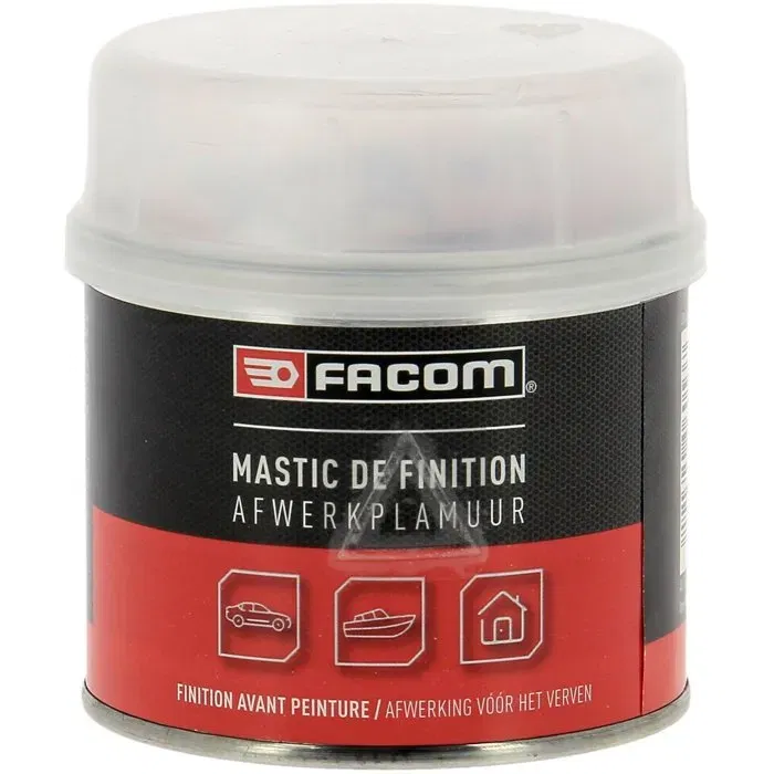 Facom Mastic polyester de finition pour carrosserie et réparation sur métal, bois, stratifiés, PVC - 250g - Facile à appliquer et à poncer, gris clair
