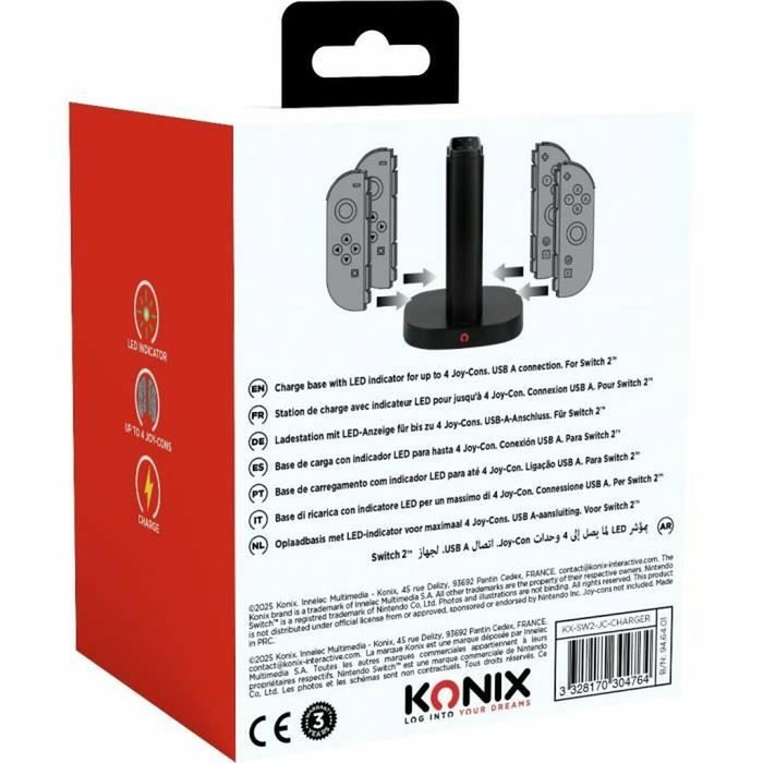 Konix Station de rechargement pour 2 paires de manettes Joy-Con - Noir
